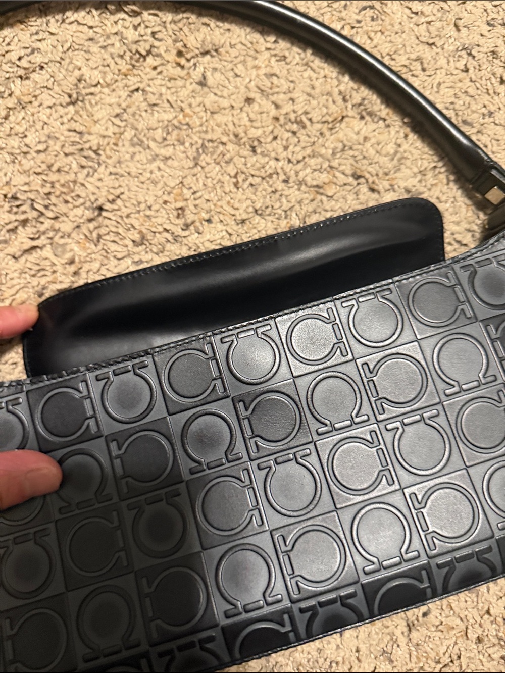 Salvatore Ferragamo Black Embossed Logo Shoulder Bag - Picture 10 of 10